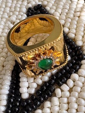 Gold Green Stone Statement Ring